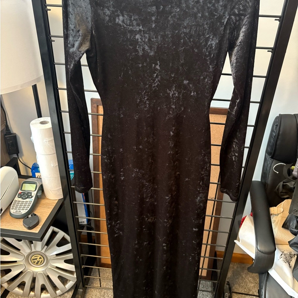 See You Monday Shimmering Black Long Sleeve Dress
